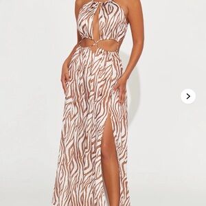 Fashion Nova Brown and White Zebra Print Maxi Dress